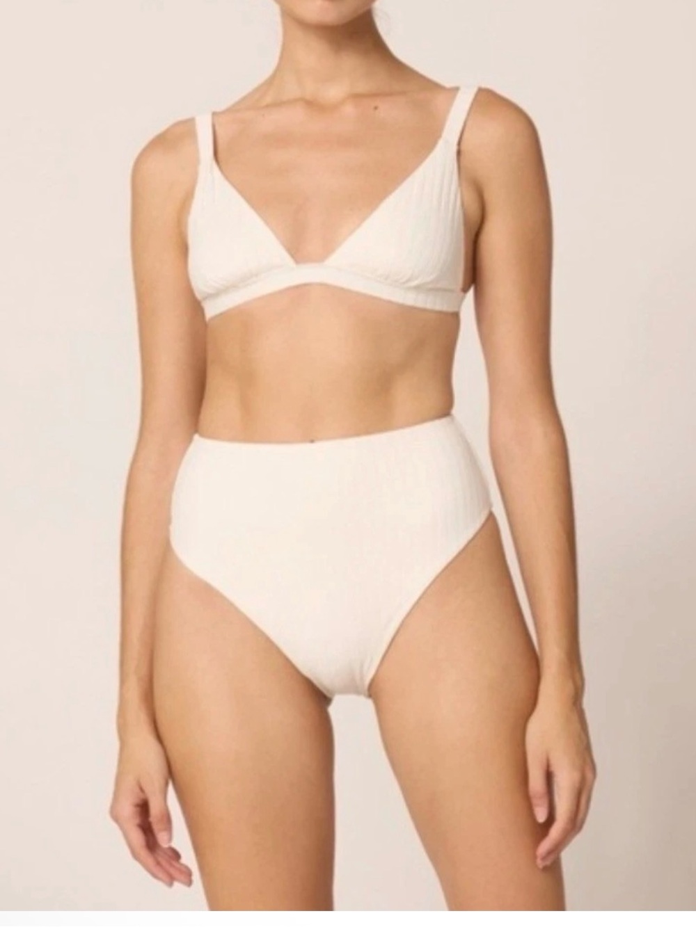 Cleobella Cream Ribbed V-Neck Bra swim top & High Waist Bikini NWT